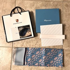 New. Porsche Scarf Natural Silk (Blue) Taycan